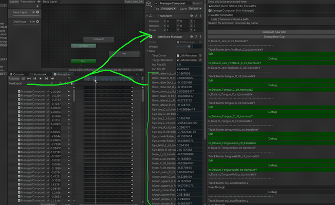 Attribute manager ingesting a facial animation list